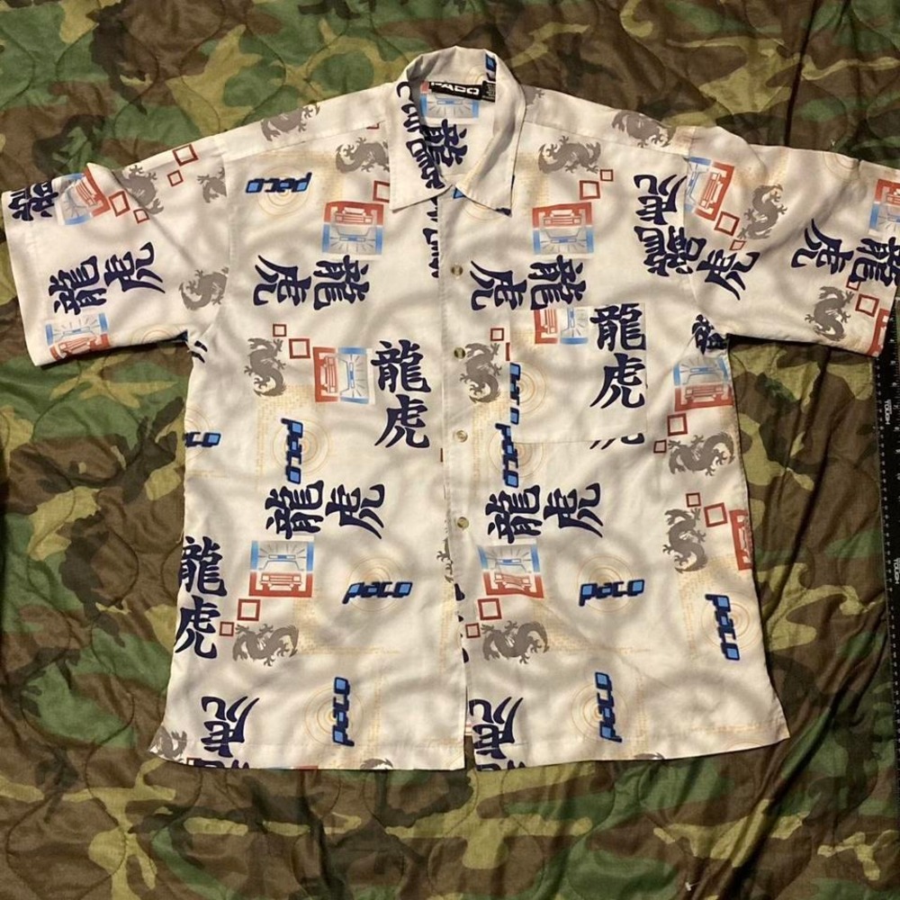 Y2K Paco Jeans button down AOP club shirt size L‎